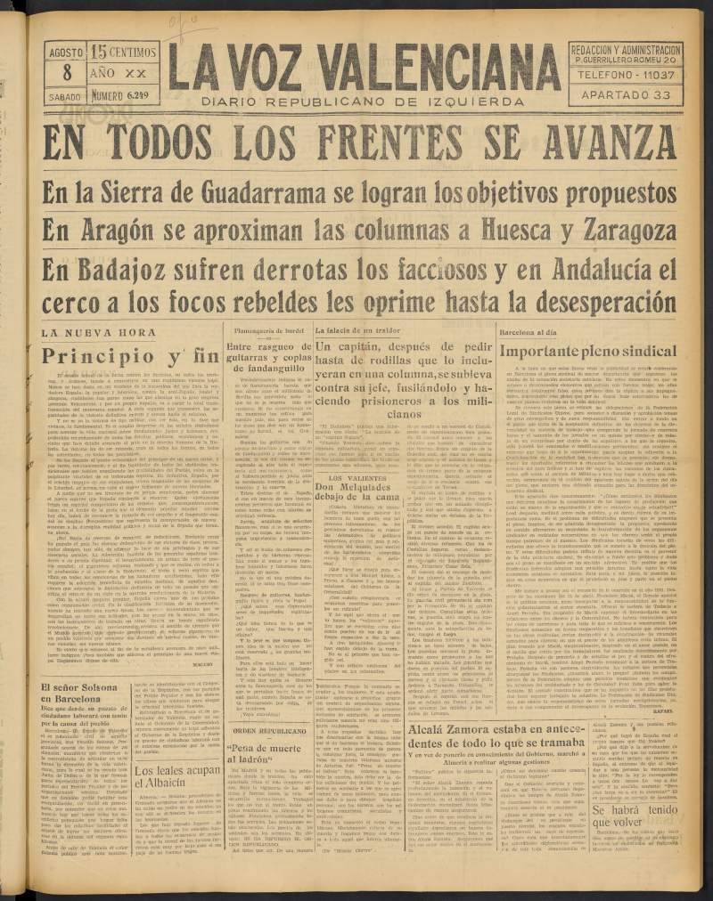 La Voz Valenciana del 8 de agosto de 1936