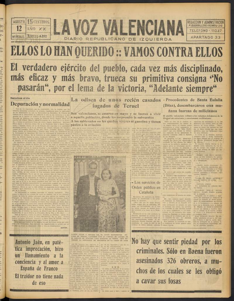 La Voz Valenciana del 12 de agosto de 1936