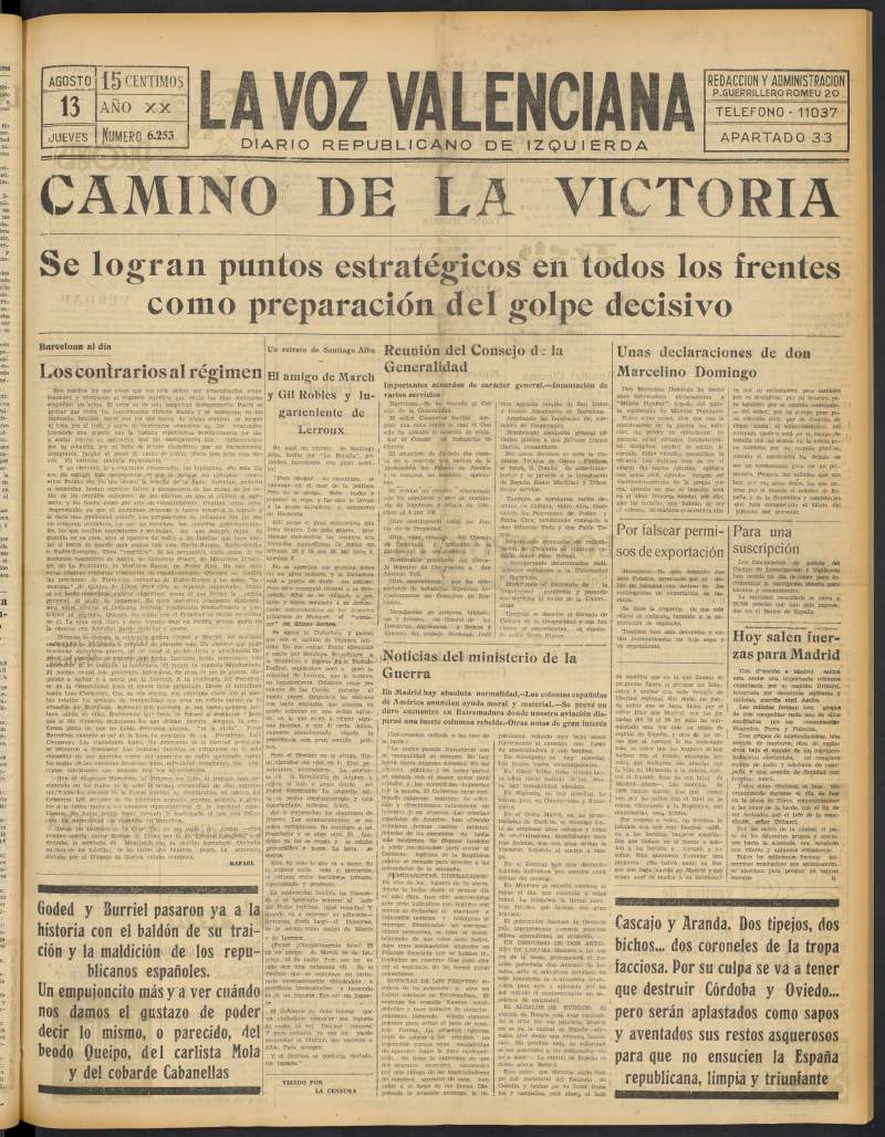 La Voz Valenciana del 13 de agosto de 1936