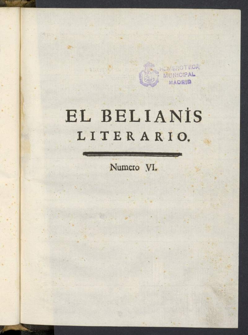 El Belianis Literario, n VI de 1765