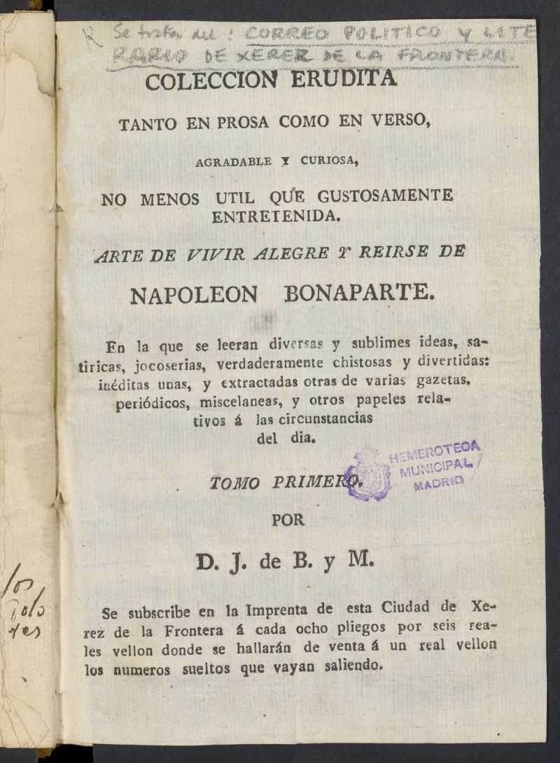 Correo Político y Literario de Xerez de la Frontera de 1808