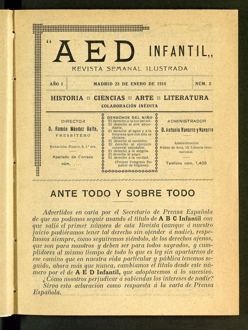 A.E.D. Infantil : revista semanal ilustrada del 23 de enero de 1916, n 2