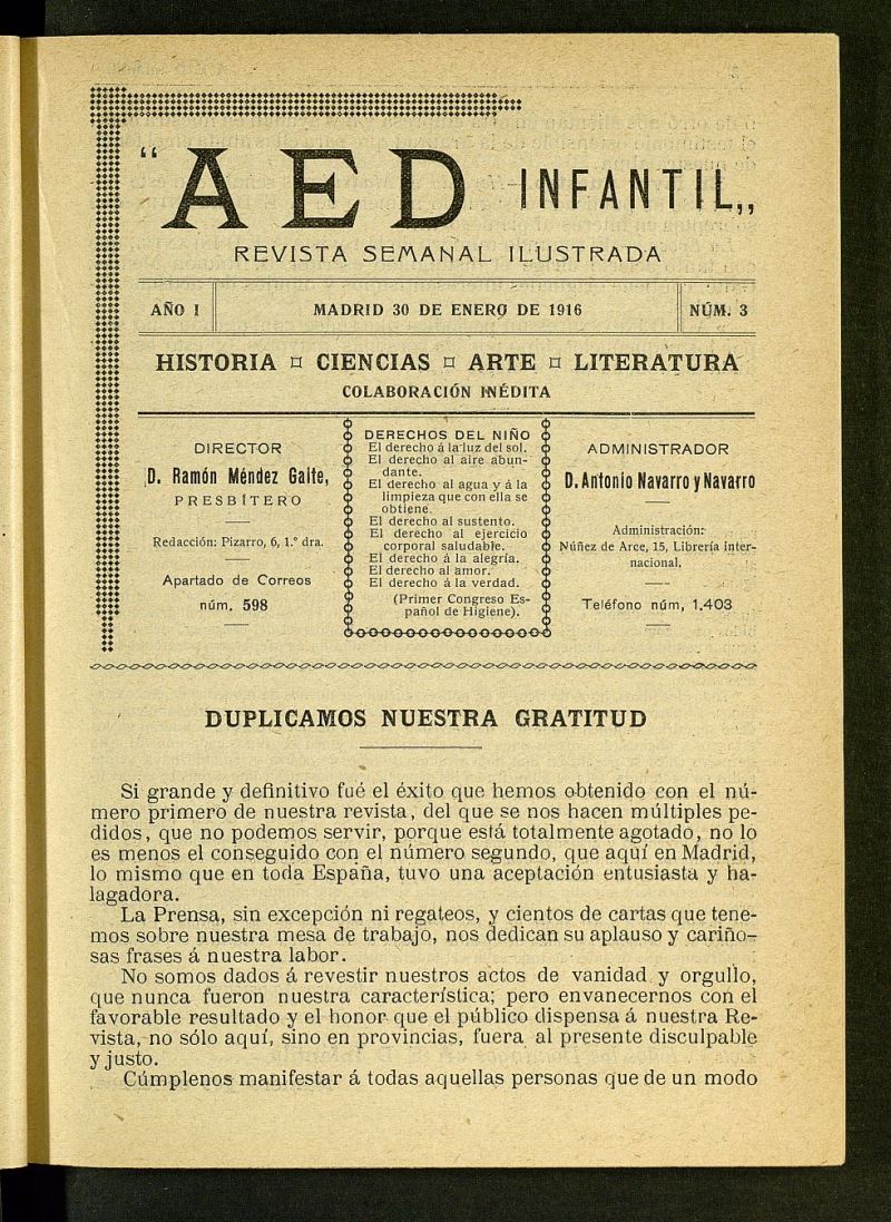 A.E.D. Infantil : revista semanal ilustrada del 30 de enero de 1916, n 3