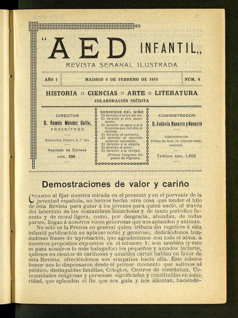 A.E.D. Infantil : revista semanal ilustrada del 6 de febrero de 1916, n 4