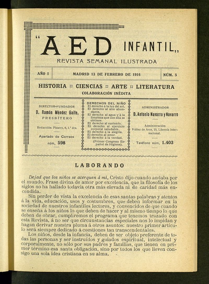 A.E.D. Infantil : revista semanal ilustrada del 13 de febrero de 1916, n 5