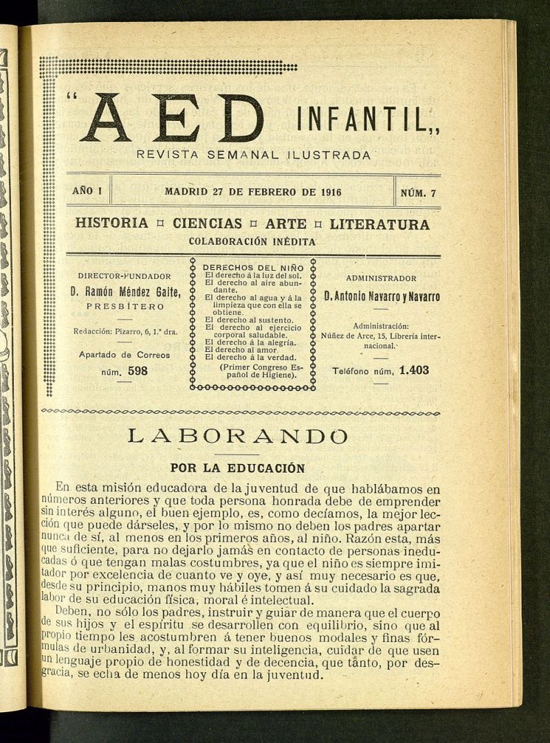 A.E.D. Infantil : revista semanal ilustrada del 27 de febrero de 1916, n 7