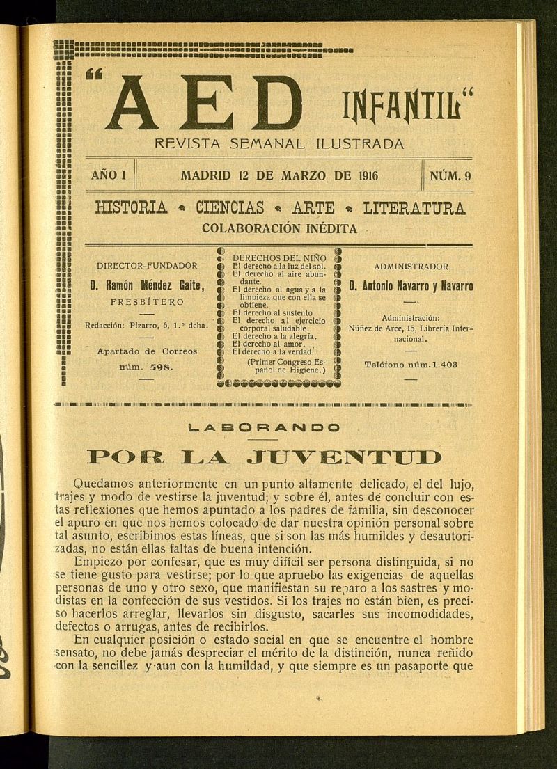 A.E.D. Infantil : revista semanal ilustrada del 12 de marzo de 1916, n 9