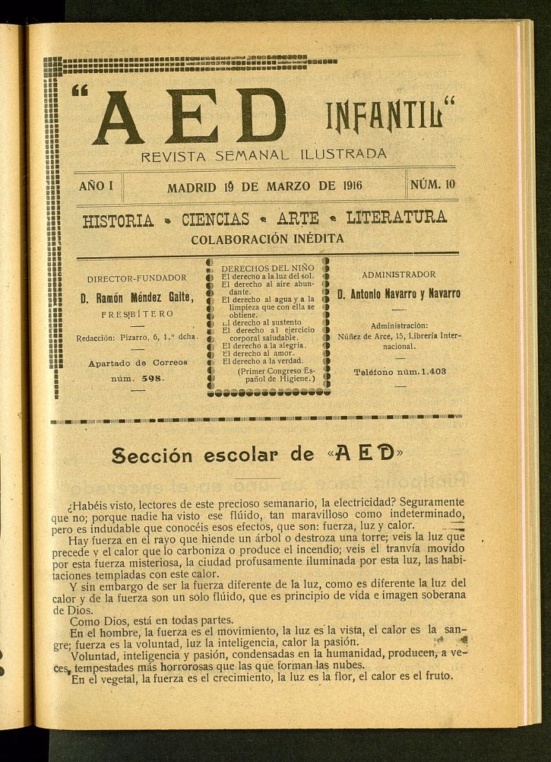 A.E.D. Infantil : revista semanal ilustrada del 19 de marzo de 1916, n 10
