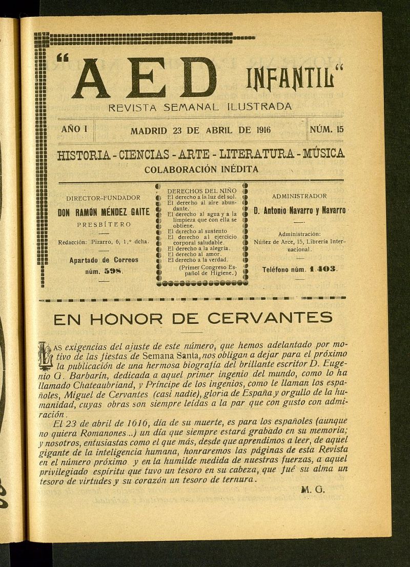 A.E.D. Infantil : revista semanal ilustrada del 23 de abril de 1916, n 15