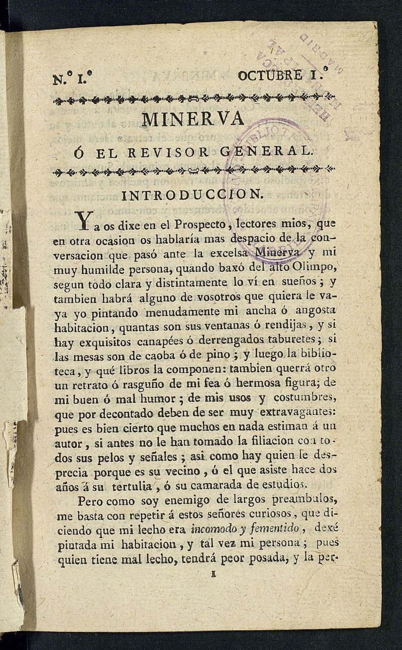 Minerva o el Revisor General del 1 de octubre de 1805, n 1