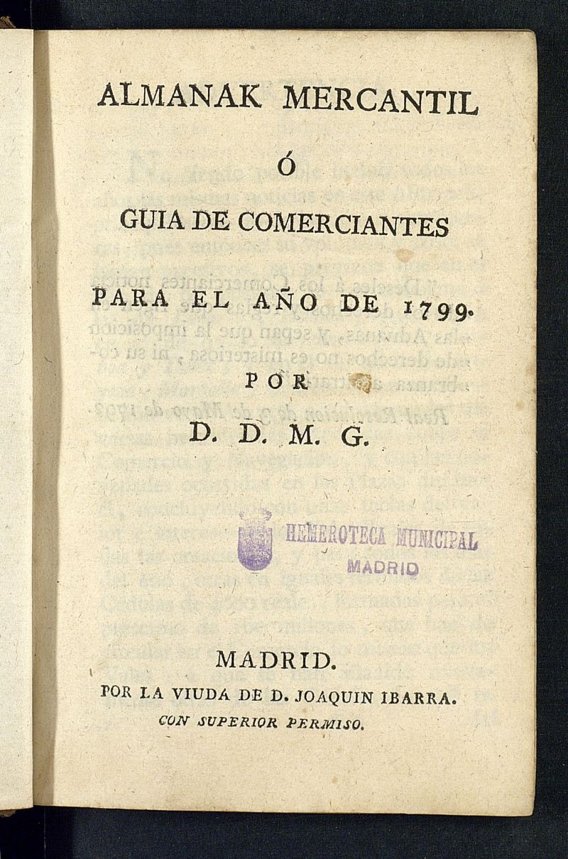 Almanak Mercantil o Gua de Comerciantes de 1799