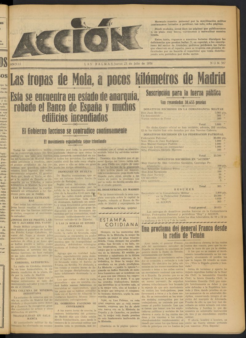 Accin (Las Palmas de Gran Canaria) del 23 de julio de 1936, n 387