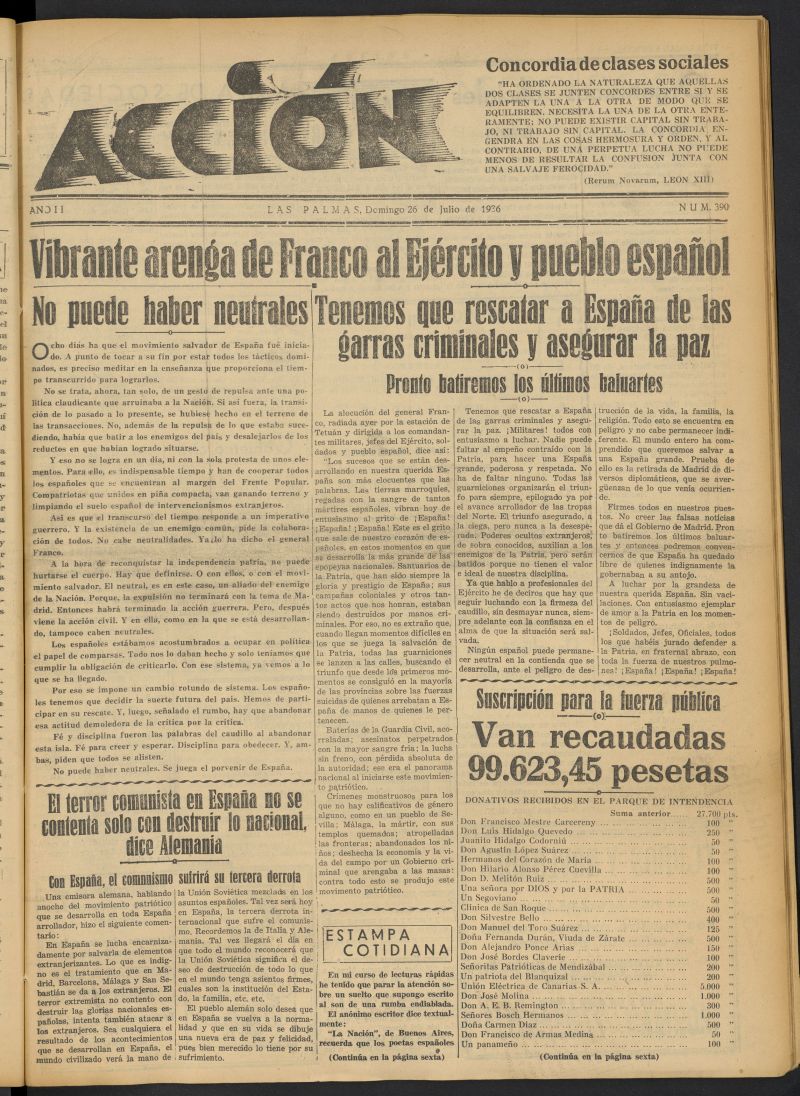Accin (Las Palmas de Gran Canaria) del 26 de julio de 1936, n 390