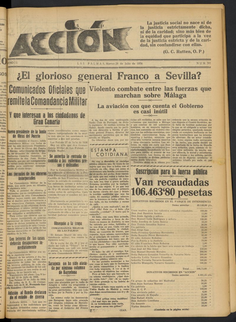 Accin (Las Palmas de Gran Canaria) del 28 de julio de 1936, n 391