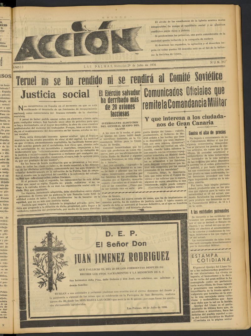 Accin (Las Palmas de Gran Canaria) del 29 de julio de 1936, n 392