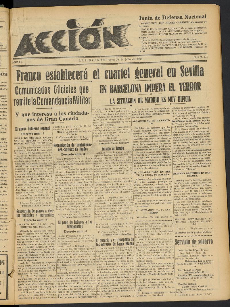 Accin (Las Palmas de Gran Canaria) del 30 de julio de 1936, n 393