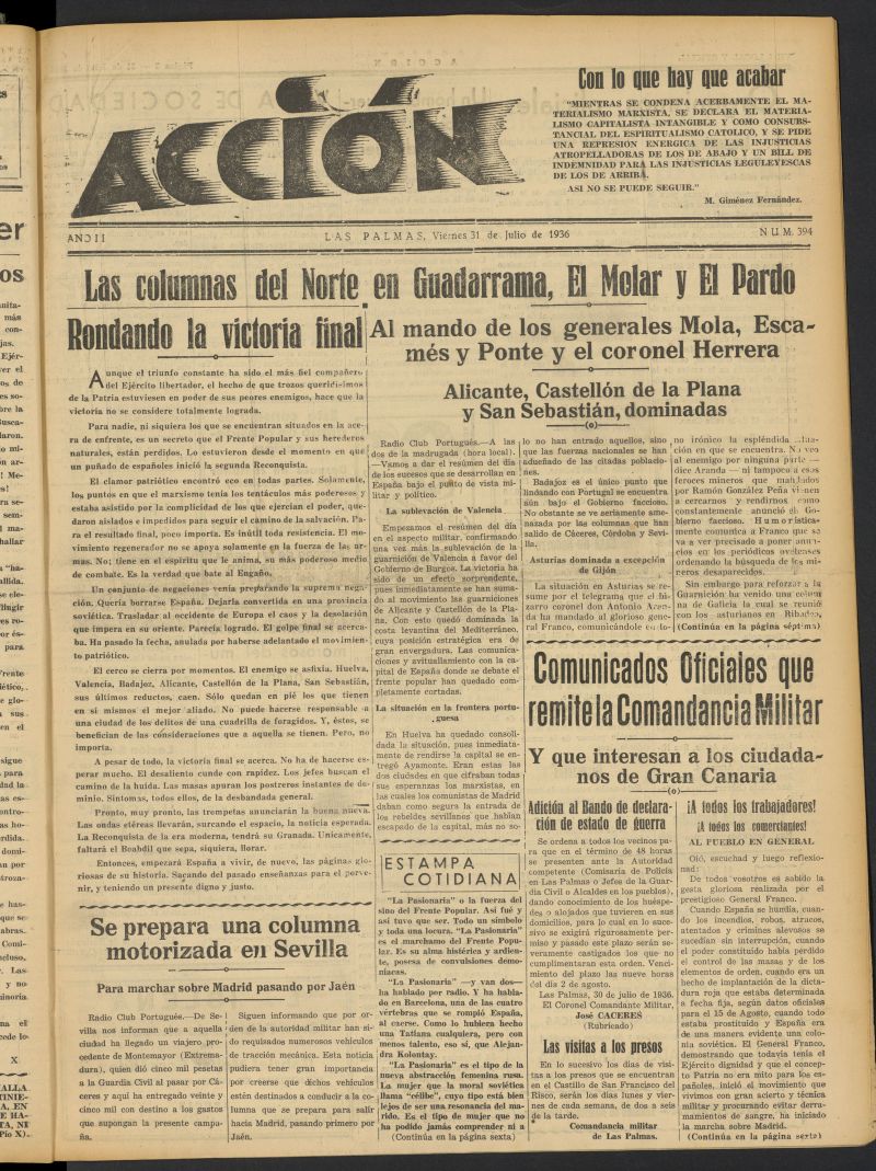Accin (Las Palmas de Gran Canaria) del 31 de julio de 1936, n 394