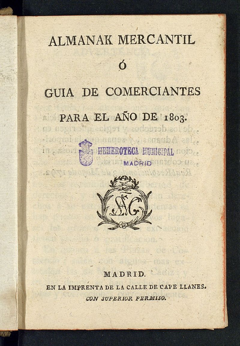 Almanak Mercantil o Guía de Comerciantes de 1803