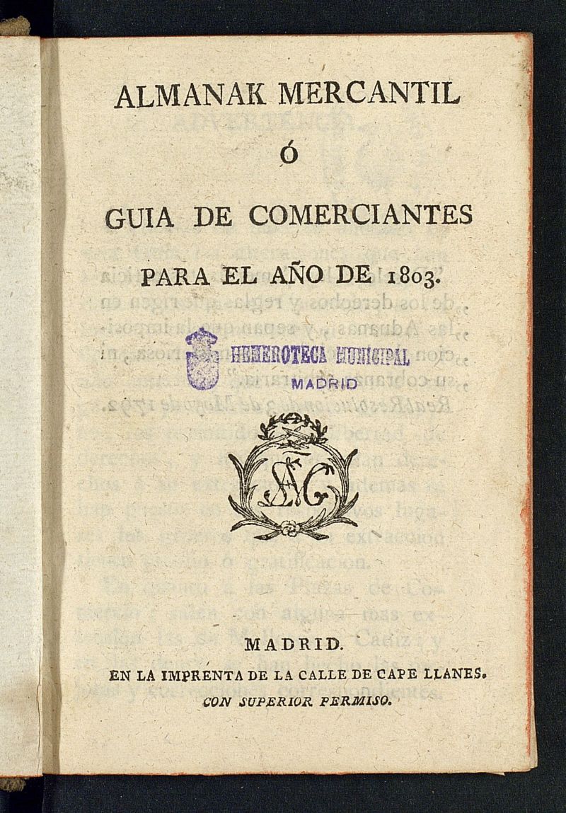 Almanak Mercantil o Gua de Comerciantes de 1803