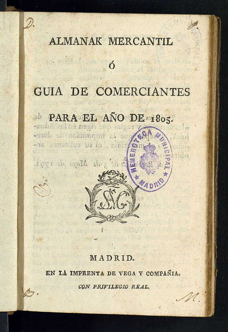 Almanak Mercantil o Guía de Comerciantes de 1805