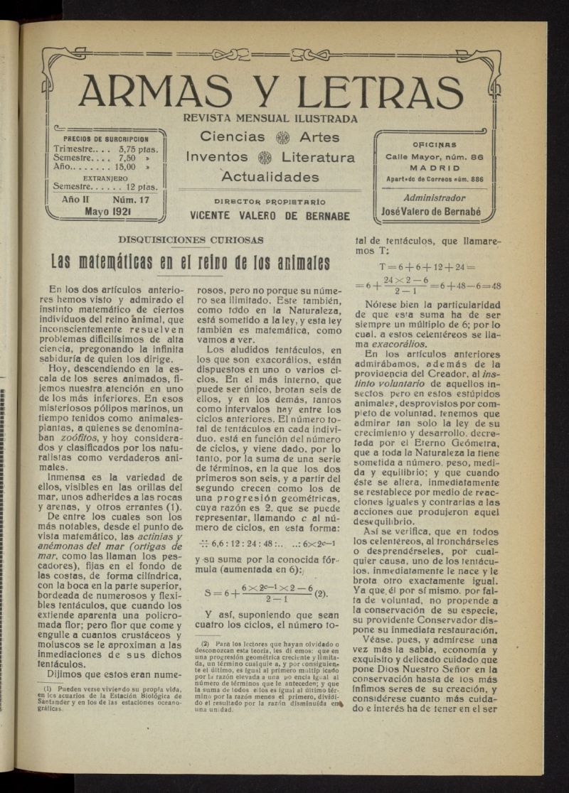 Armas y Letras: revista mensual ilustrada de mayo de 1921, n 17