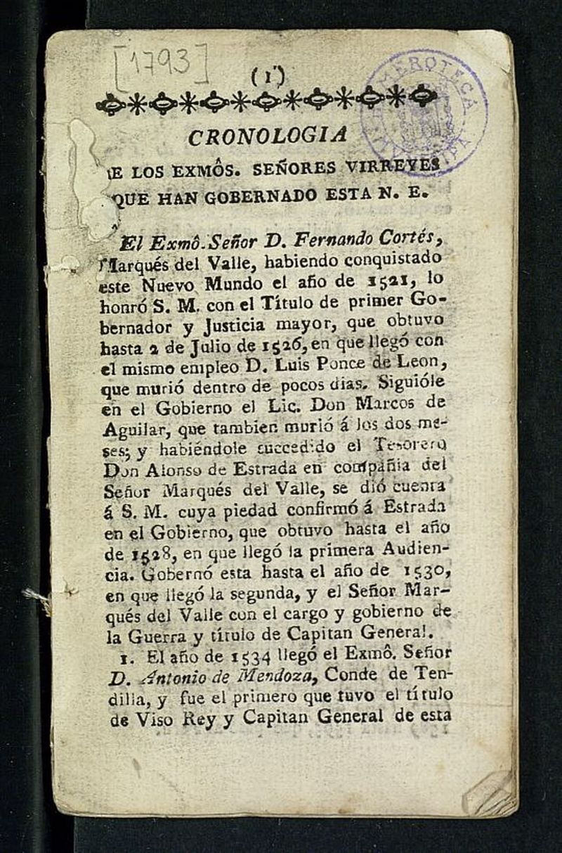 Calendario Manual y Gua de Forasteros en Mxico para el ao de 1793