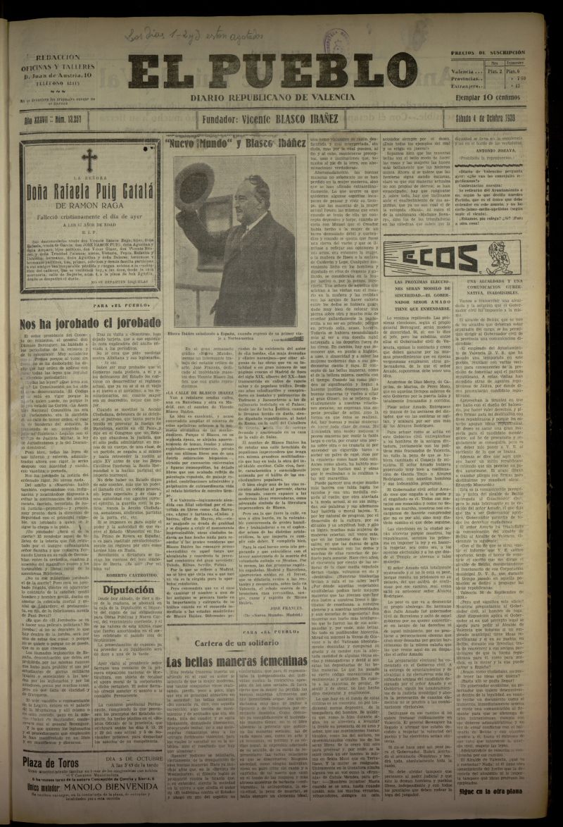 El Pueblo : Diario republicano de Valencia del 4 de octubre de 1930, n 13257