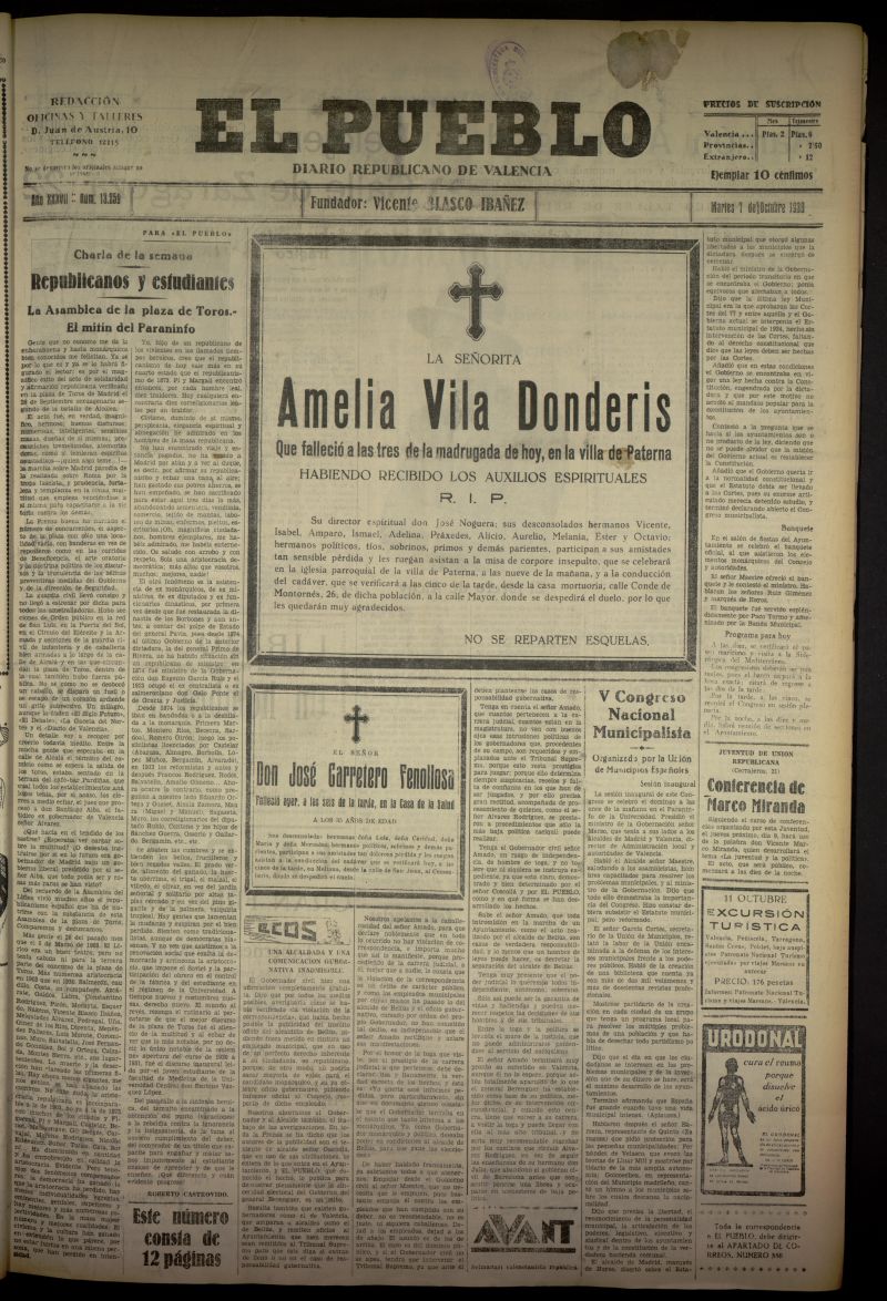 El Pueblo : Diario republicano de Valencia del 7 de octubre de 1930, n 13259