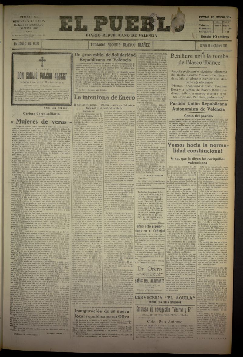 El Pueblo : Diario republicano de Valencia del 10 de octubre de 1930, n 13262