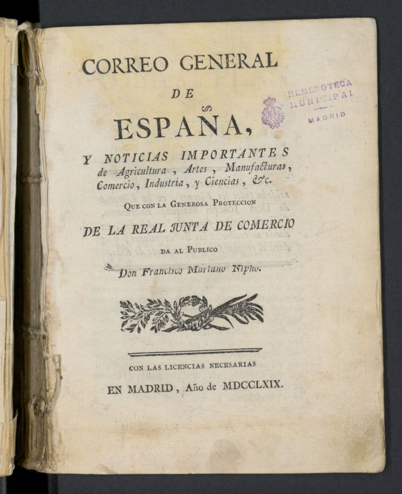 Correo General de Espaa , nmero prospecto de 1769