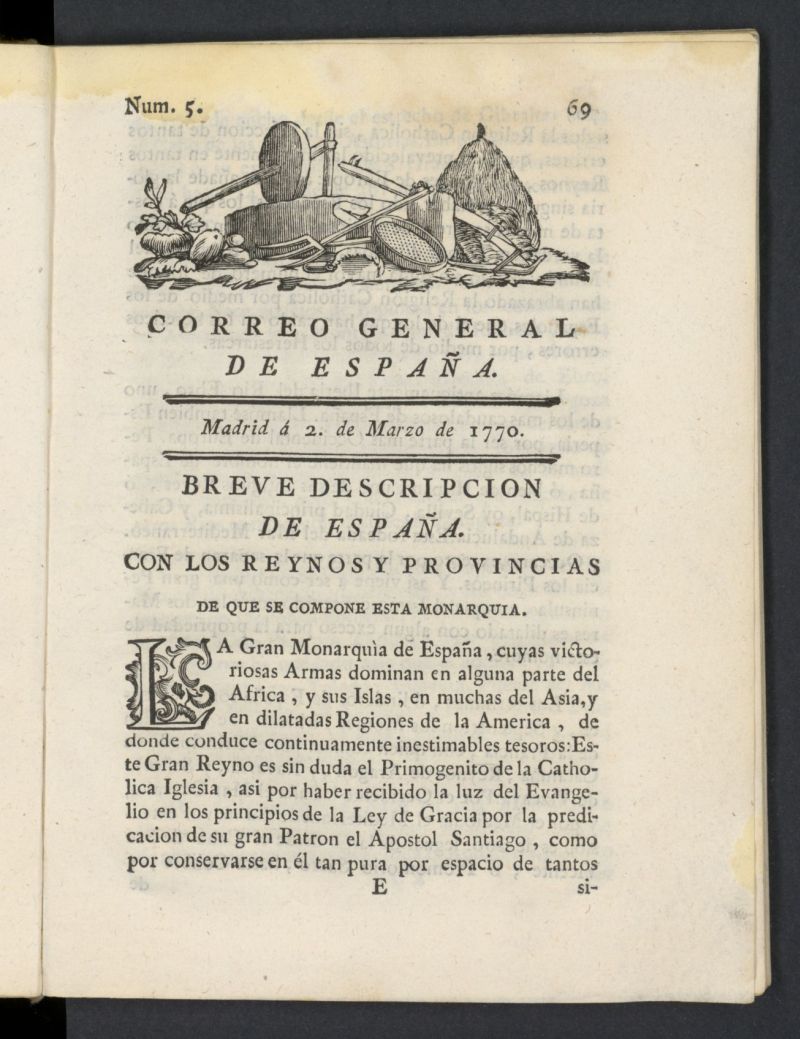 Correo General de Espaa del 2 de marzo de 1770, n 5
