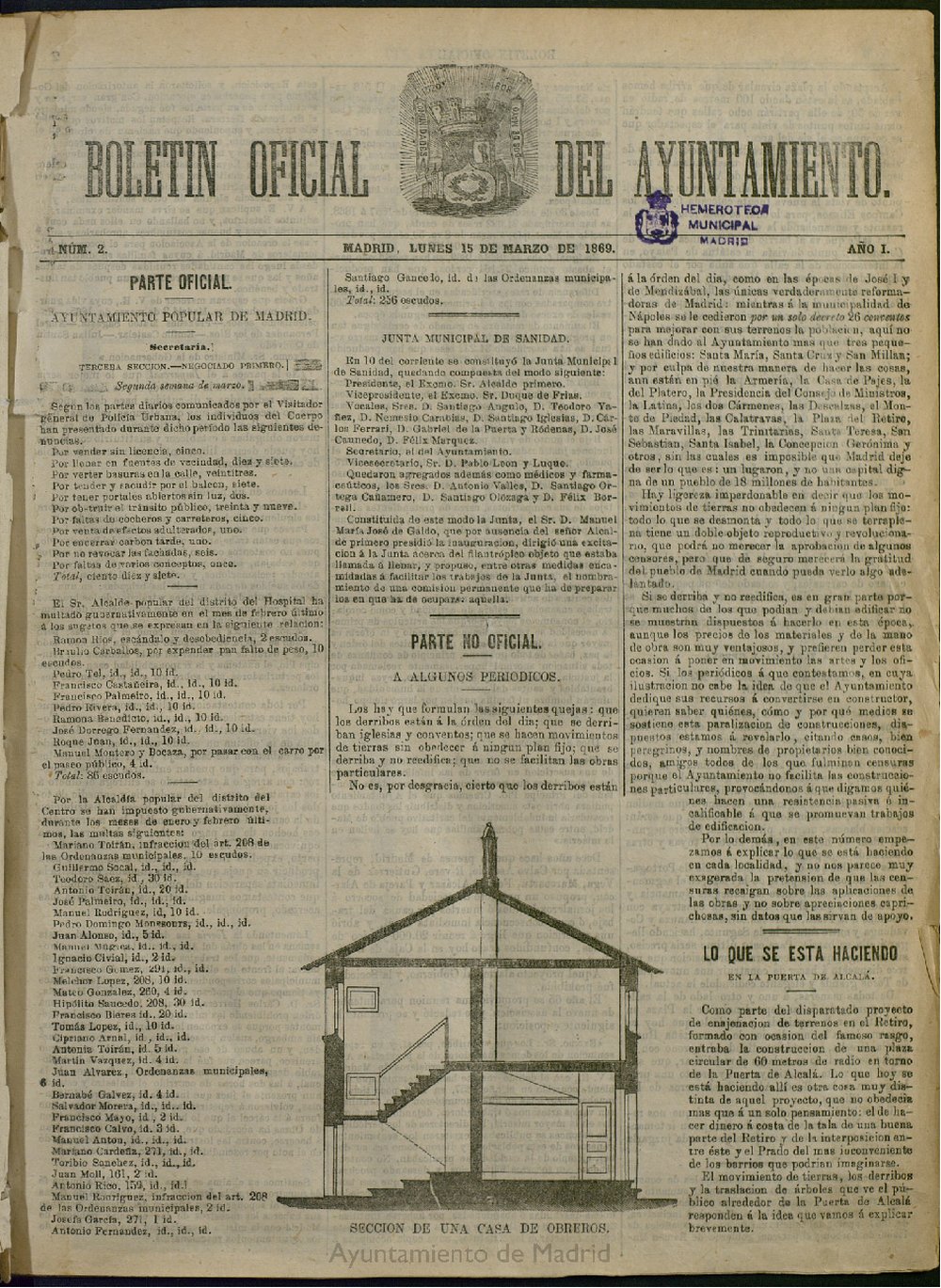 Boletín Oficial del Ayuntamiento de Madrid del 15 de marzo de 1869, nº 2