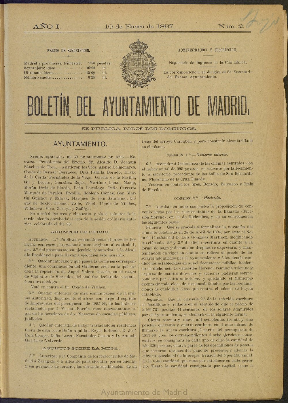 Boletn Oficial del Ayuntamiento de Madrid del 10 de enero de 1897, n 2