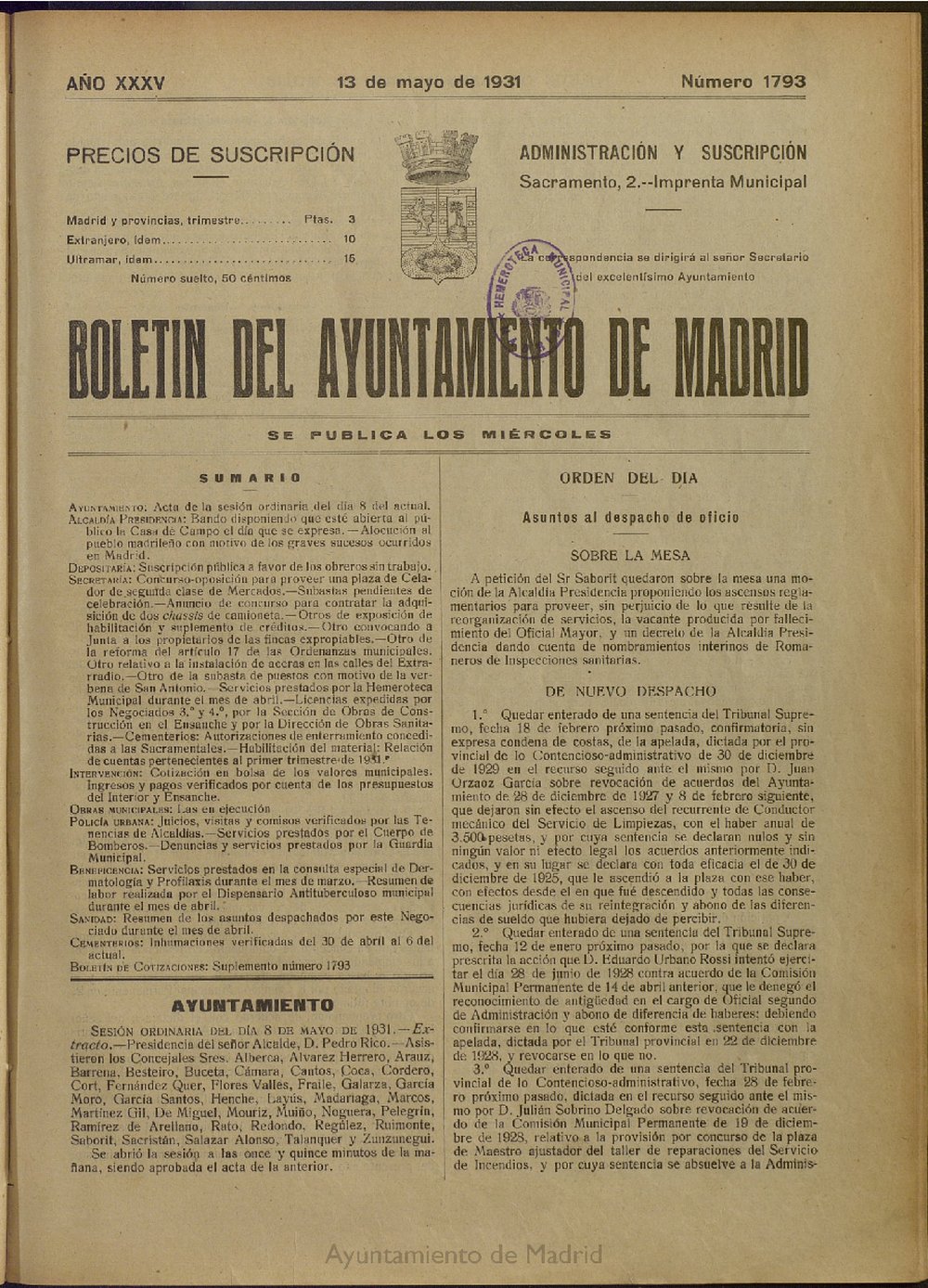 Boletn Oficial del Ayuntamiento de Madrid del 13 de mayo de 1931, n 1793
