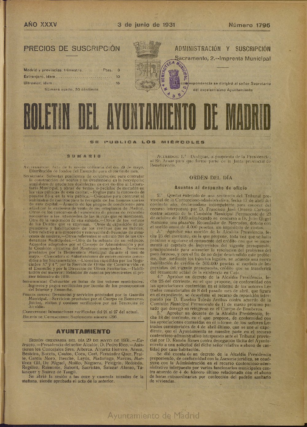 Boletn Oficial del Ayuntamiento de Madrid del 3 de junio de 1931, n 1796