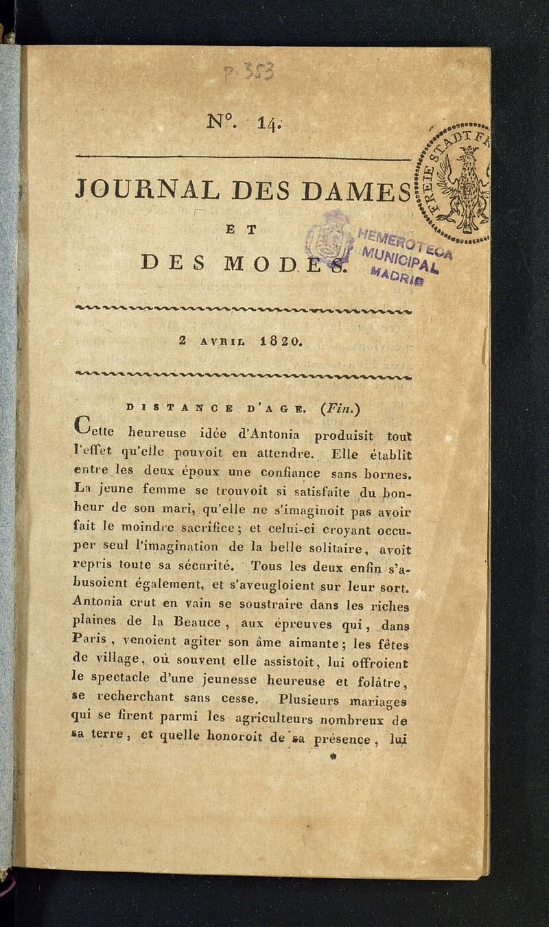 Journal des dames et des modes del 2 de abril de 1820, n 14