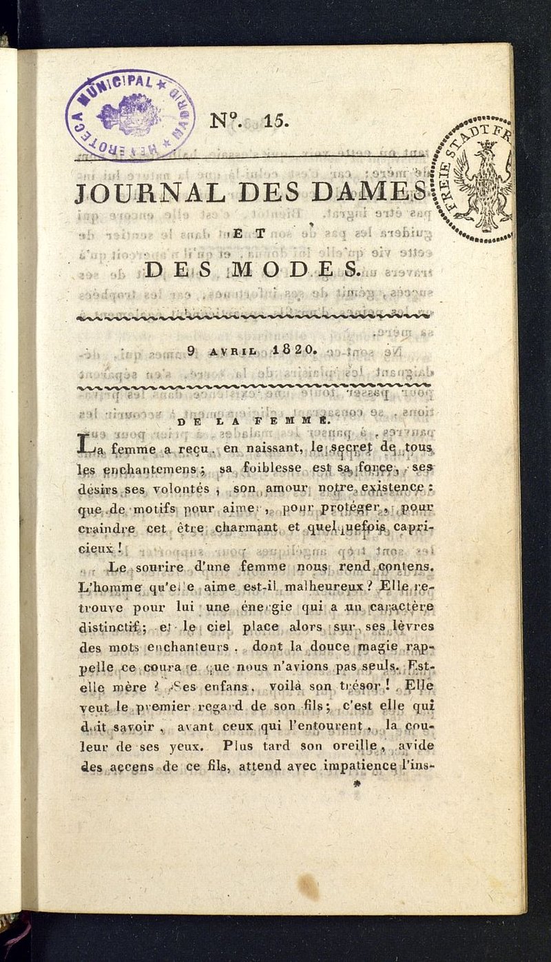 Journal des dames et des modes del 9 de abril de 1820, n 15