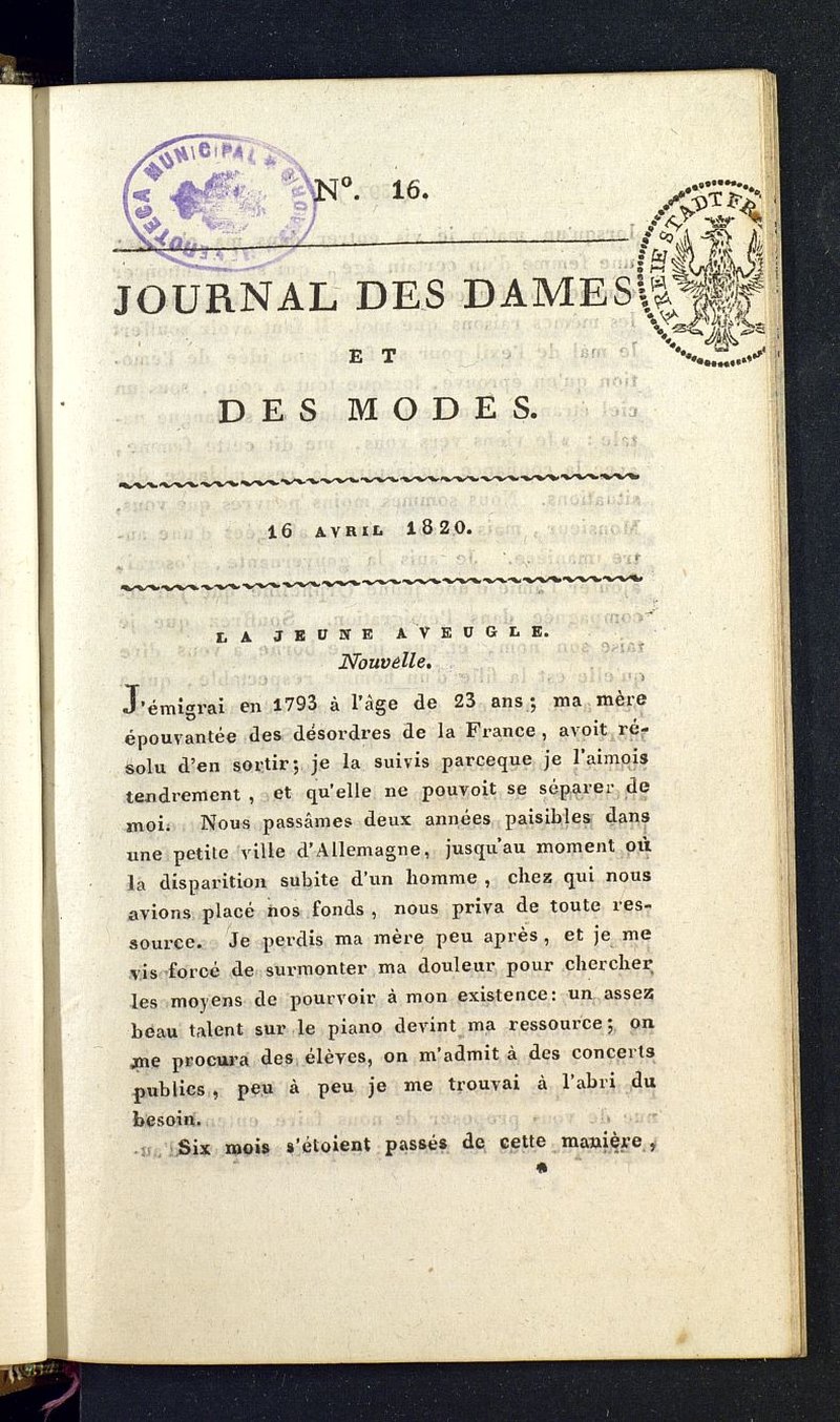 Journal des dames et des modes del 16 de abril de 1820, n 16
