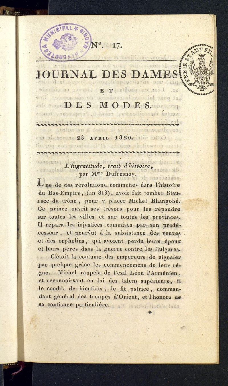 Journal des dames et des modes del 23 de abril de 1820, n 17