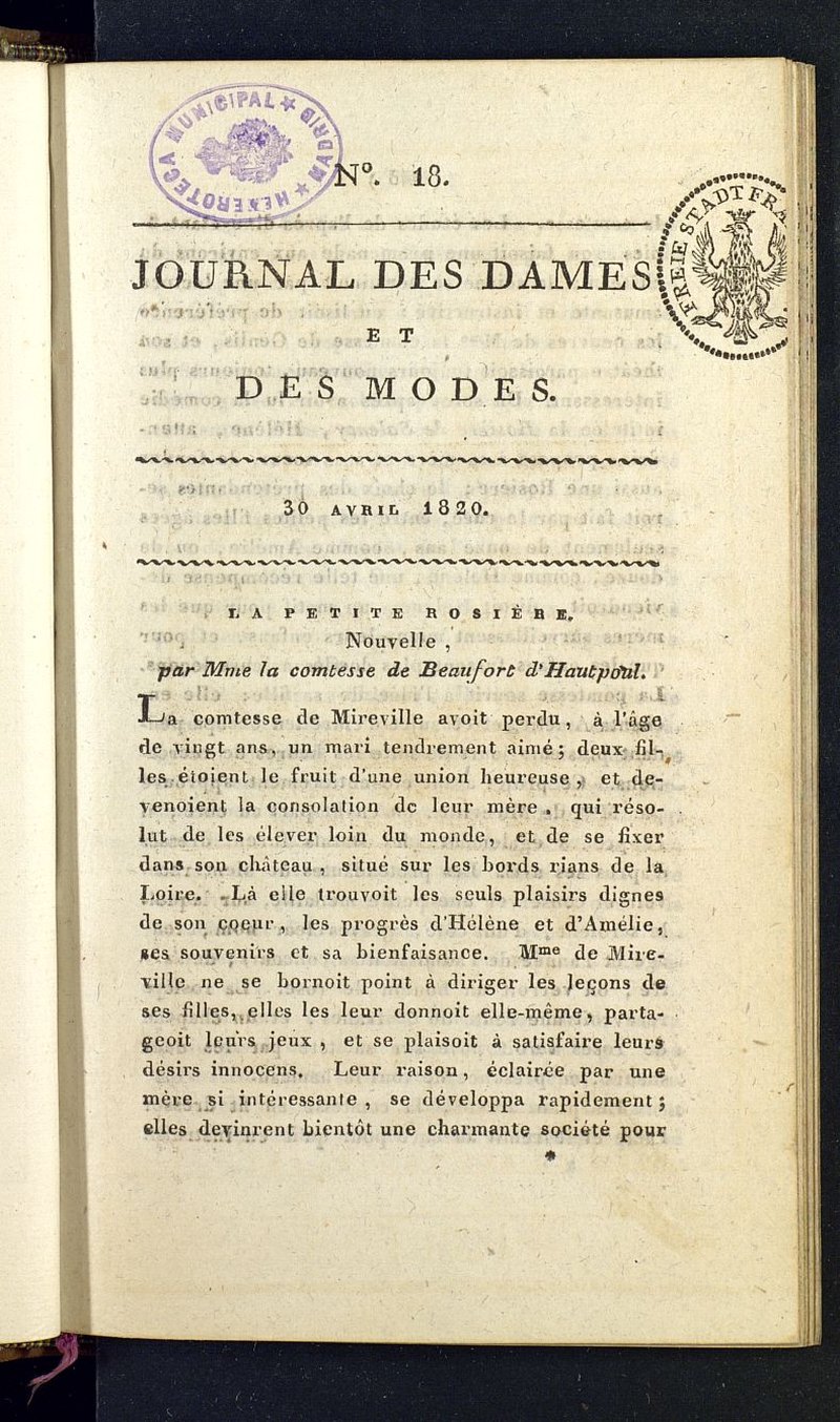 Journal des dames et des modes del 30 de abril de 1820, n 18