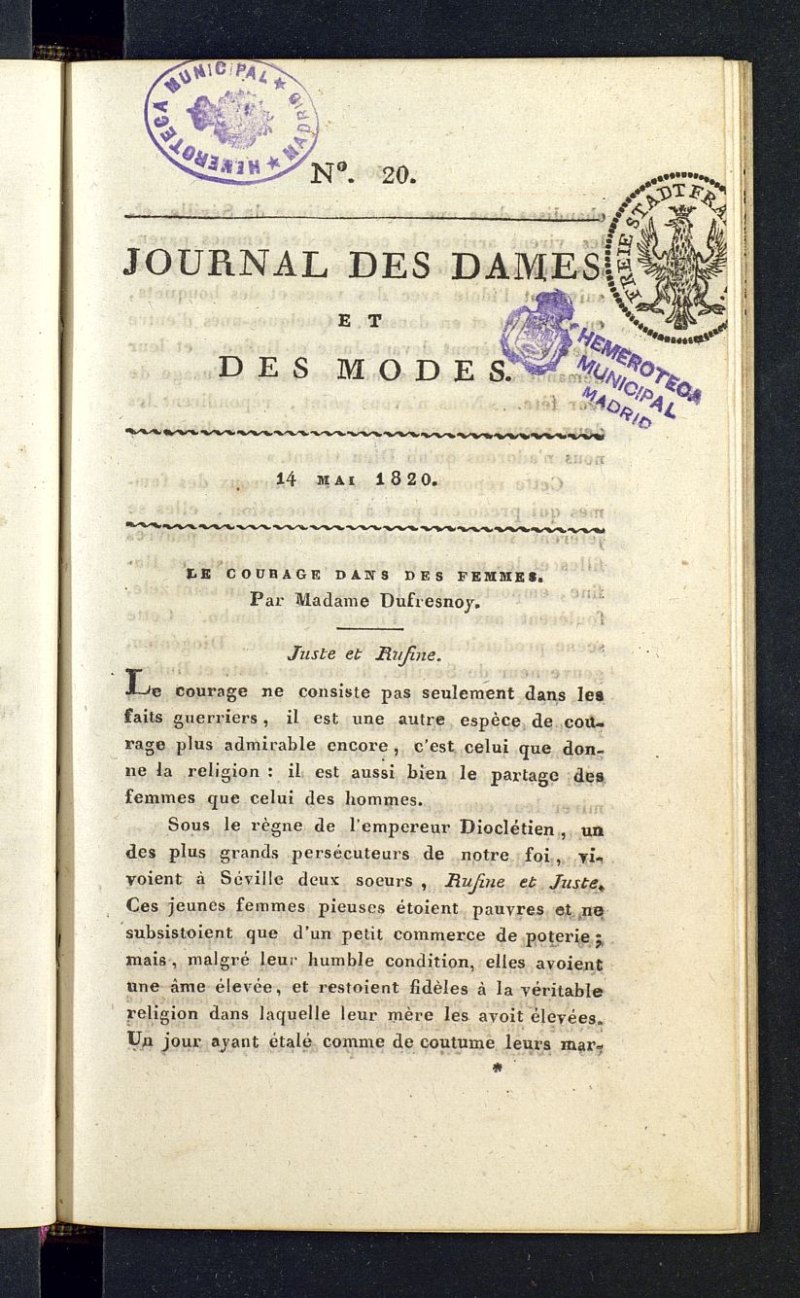 Journal des dames et des modes del 14 de mayo de 1820, n 20