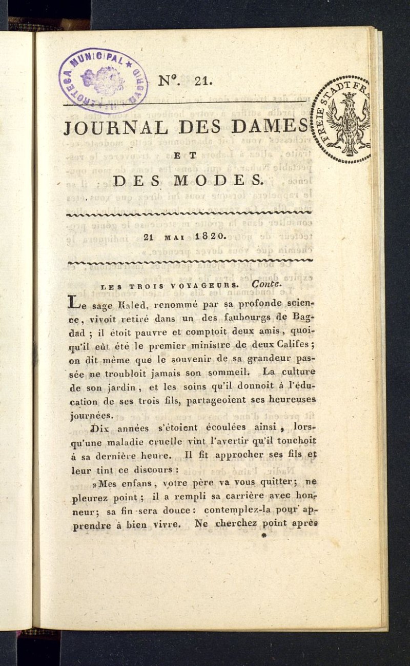 Journal des dames et des modes del 21 de mayo de 1820, n 21