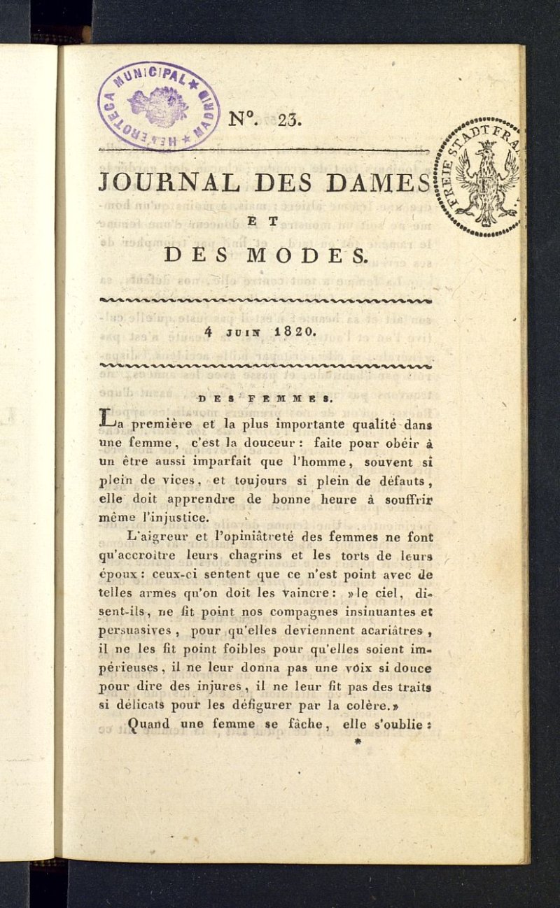 Journal des dames et des modes del 4 de junio de 1820, n 23