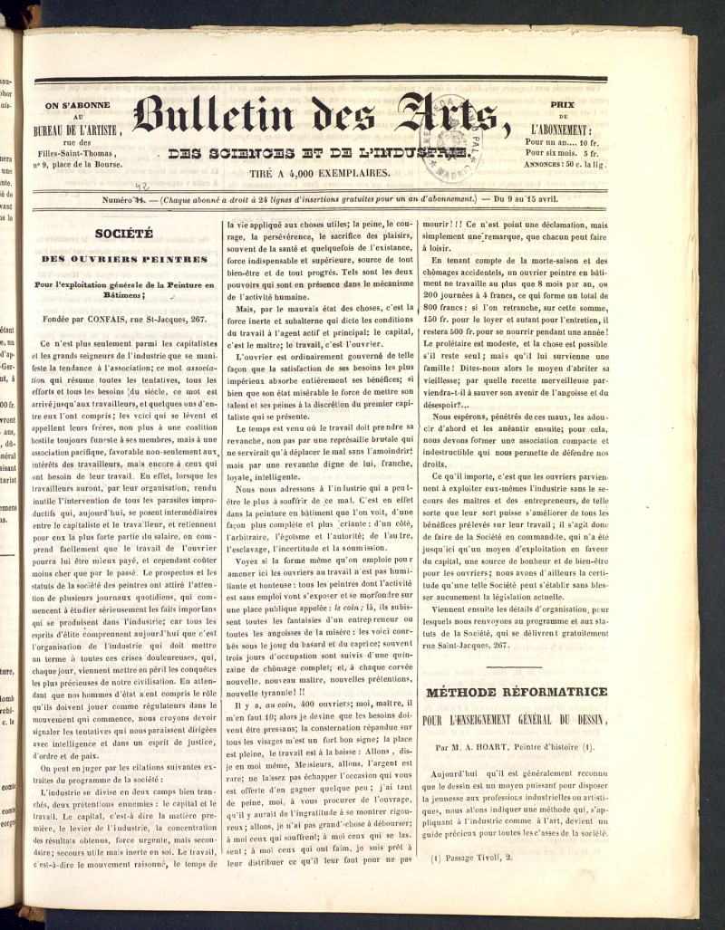 Bulletin des Arts, des Science et de lIndustrie del 9 de abril de 1838, n 41 [sic]