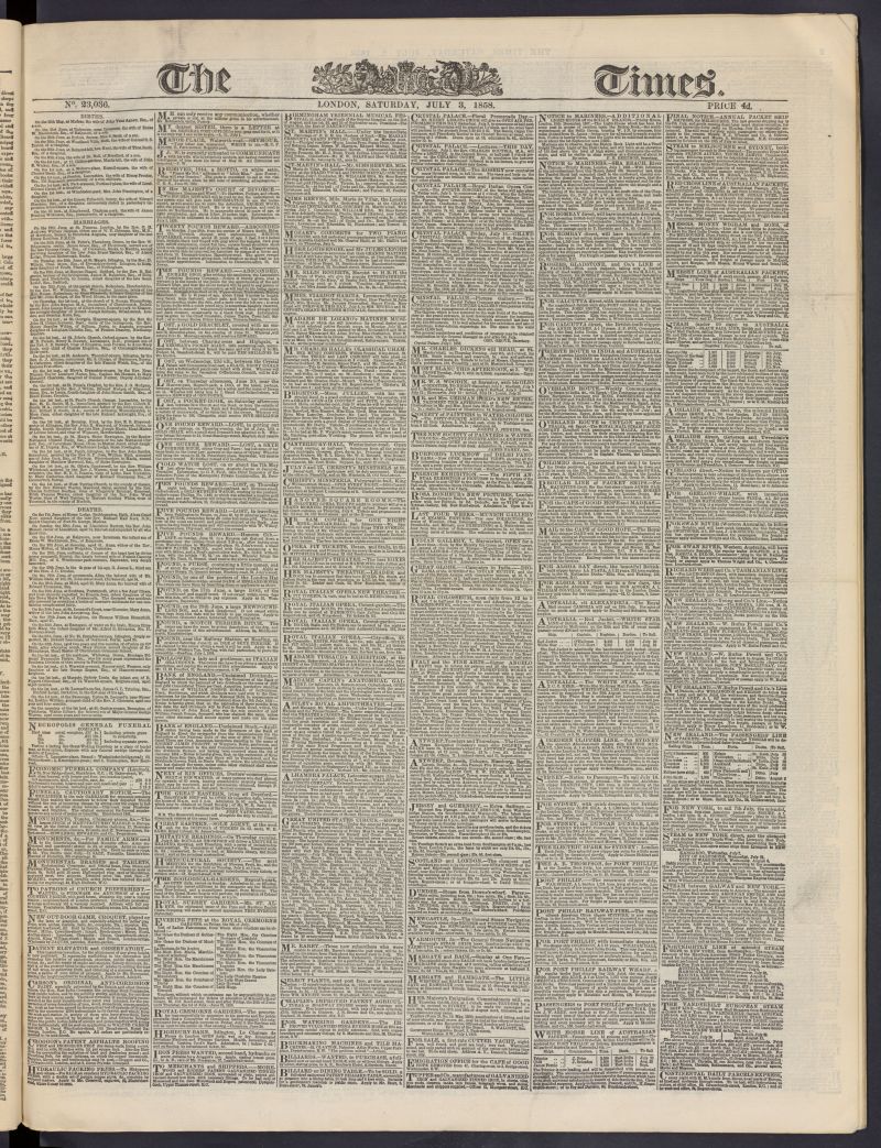 The Times del 3 de julio de 1858, n 23,036