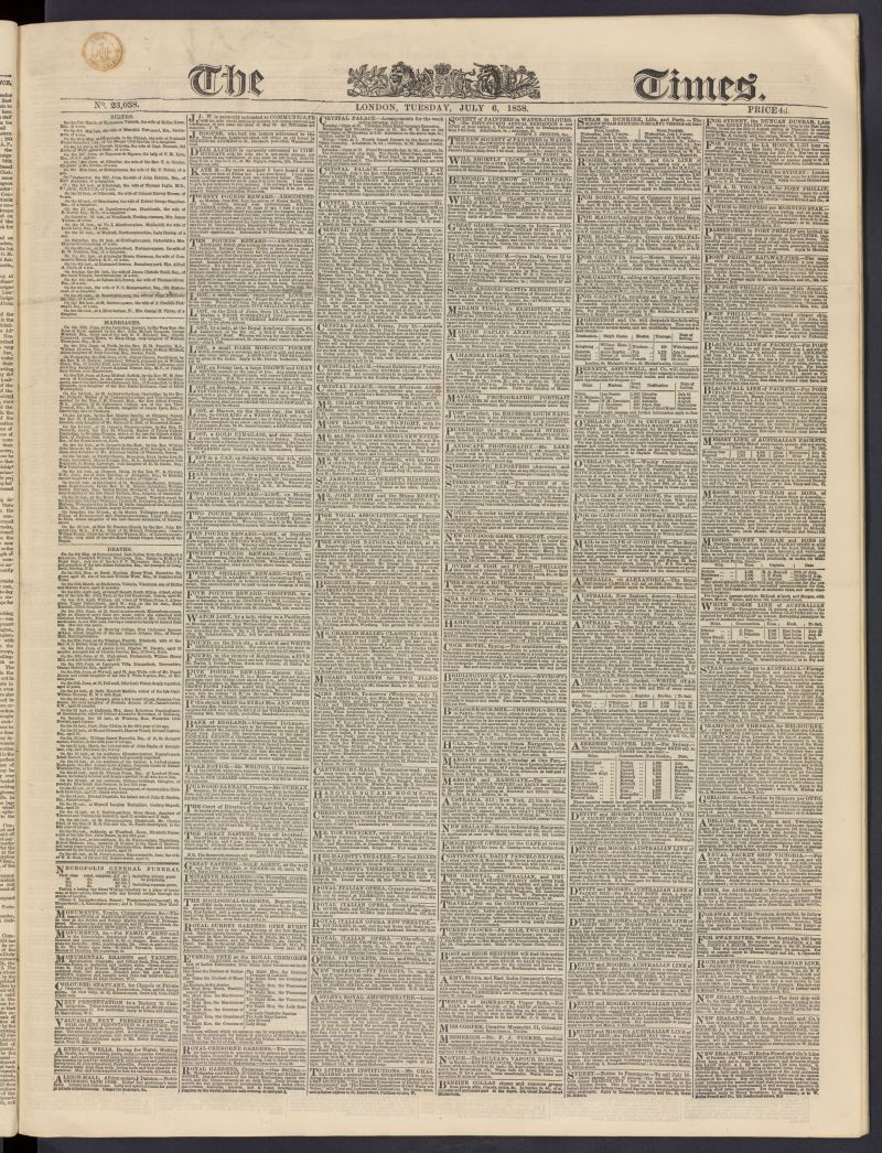 The Times del 6 de julio de 1858, n 23,038
