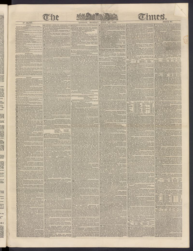 The Times del 12 de julio de 1858, n 23,043