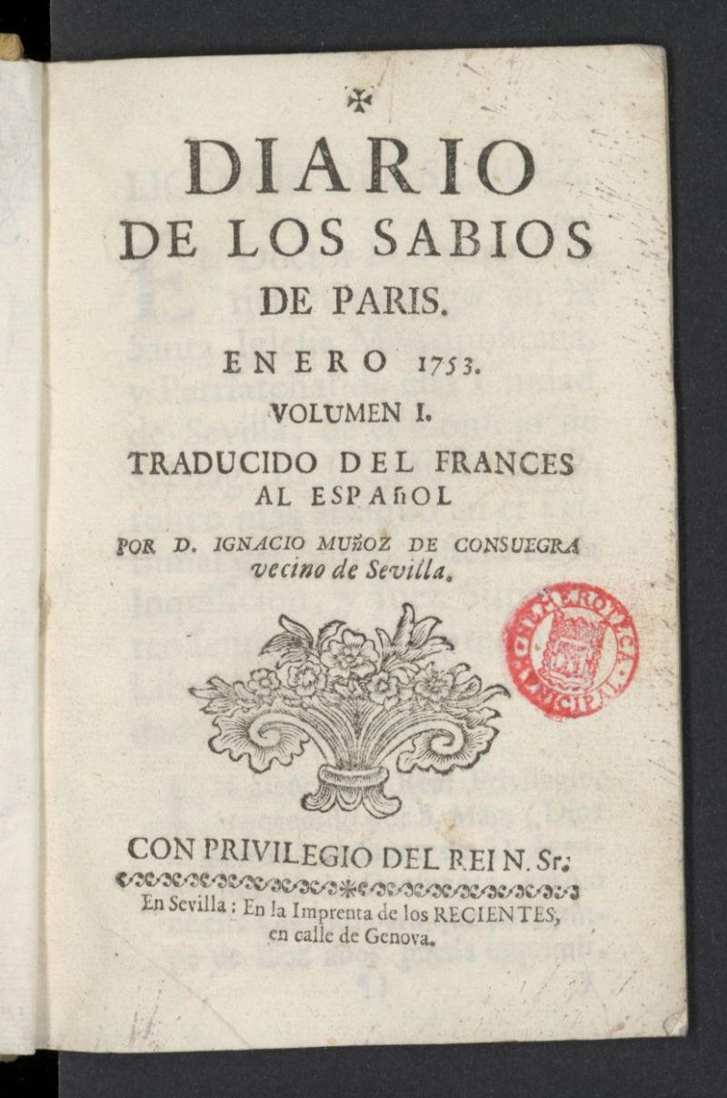 Diario de los Sabios de Pars de enero de 1753, Volumen I