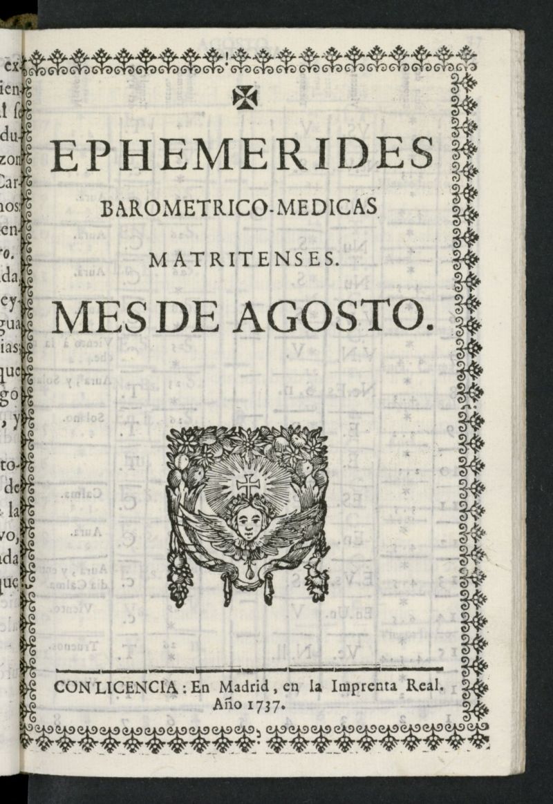 Ephemmérides barométrico-médicas matritenses de agosto de 1737