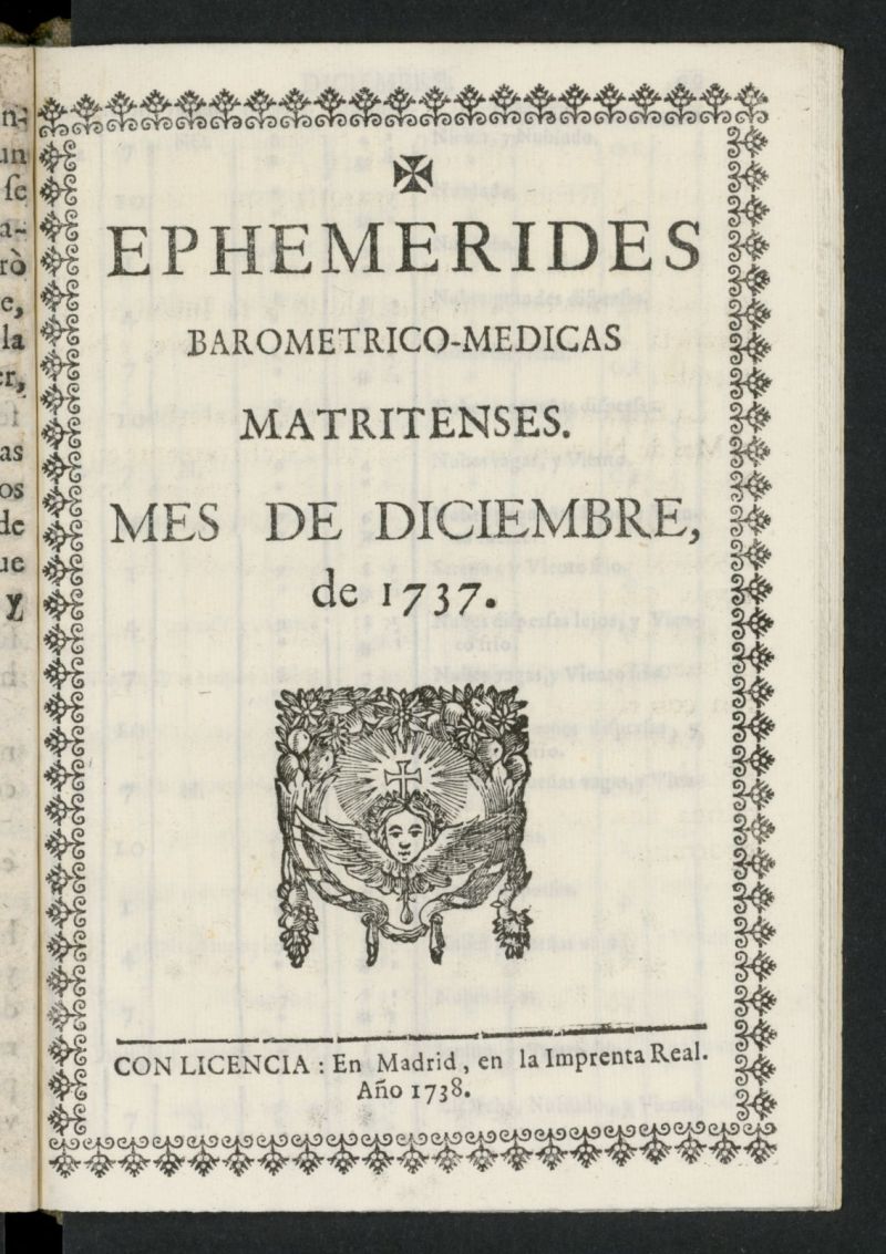 Ephemmérides barométrico-médicas matritenses de diciembre de 1737